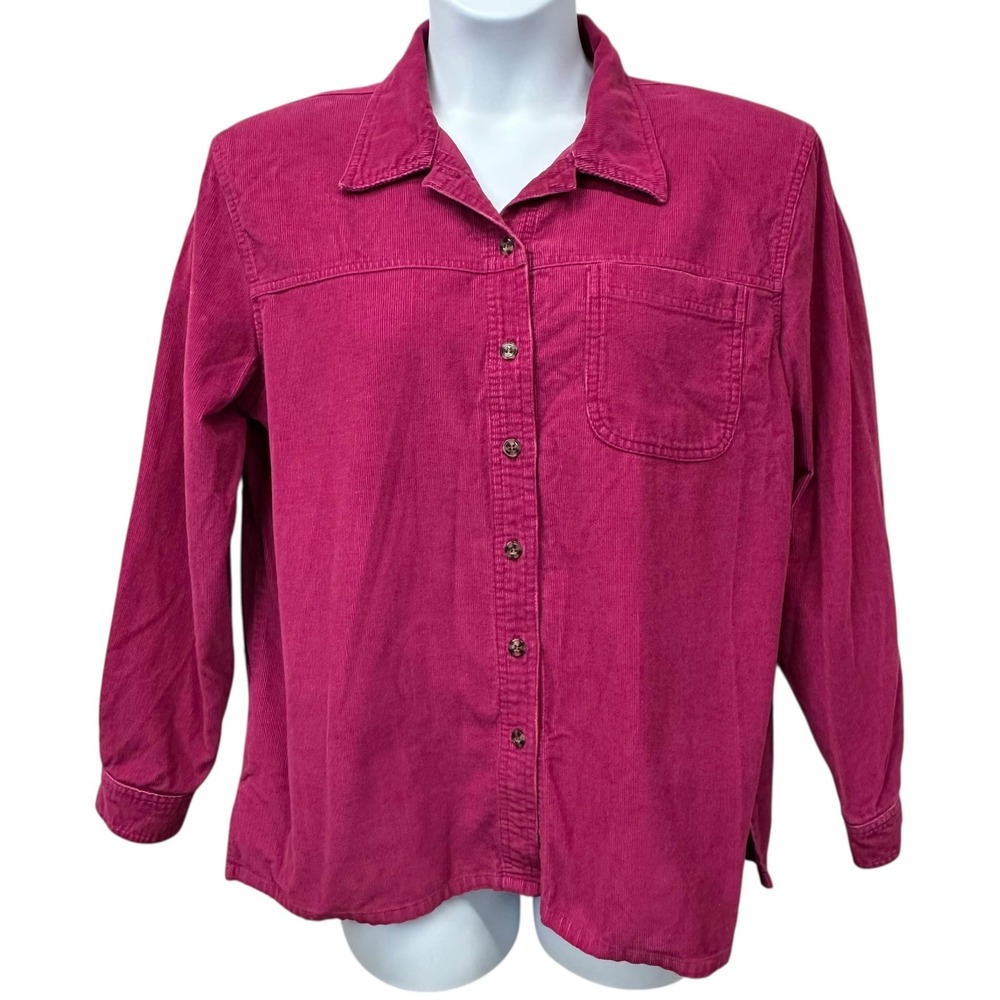 Sarah Bentley Shirt Womens XL Pink Corduroy Button Front Long Sleeve Casual‎